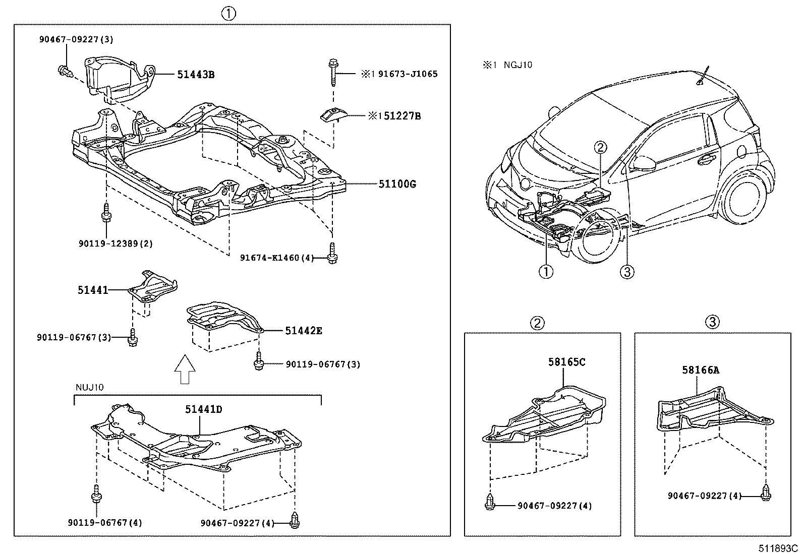 TOYOTA IQNUJ10L-BGFNWW - BODY - SUSPENSION CROSSMEMBER UNDER COVER