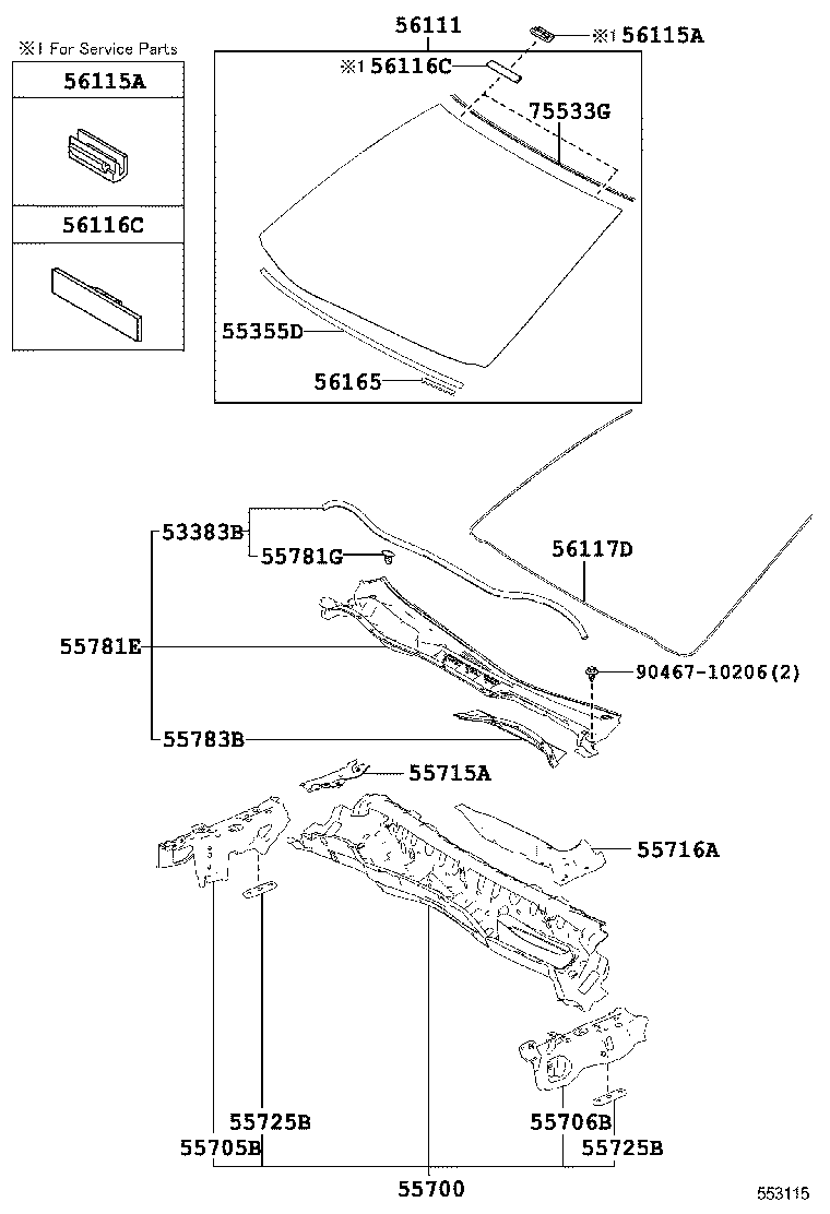  IS250 300H |  COWL PANEL WINDSHIELD GLASS