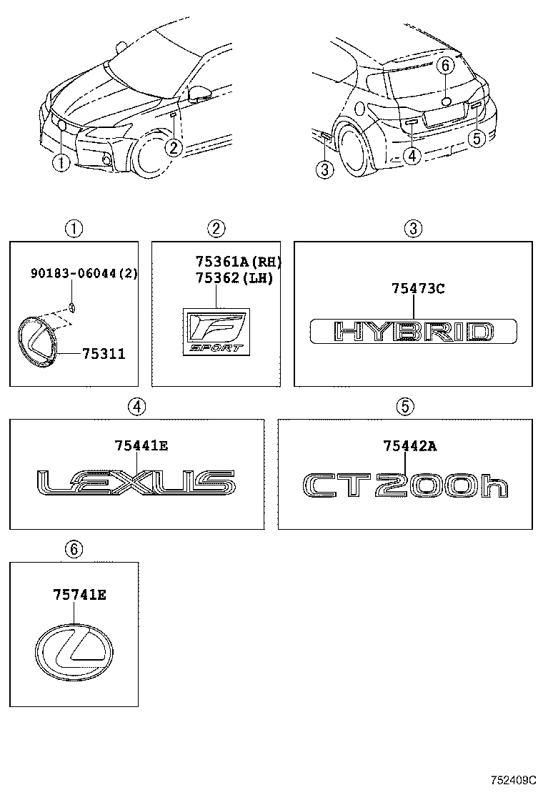  CT200H |  EMBLEM NAME PLATE EXTERIOR INTERIOR