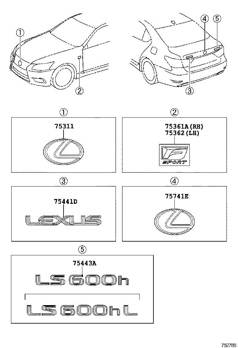  LS600H 600HL |  EMBLEM NAME PLATE EXTERIOR INTERIOR