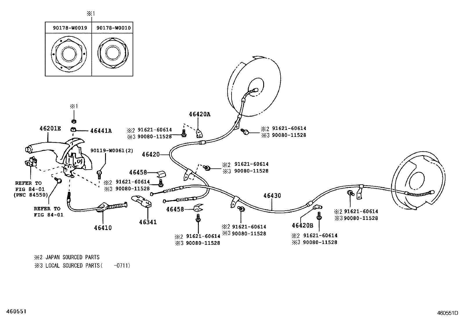 Toyota parking brake cable installation