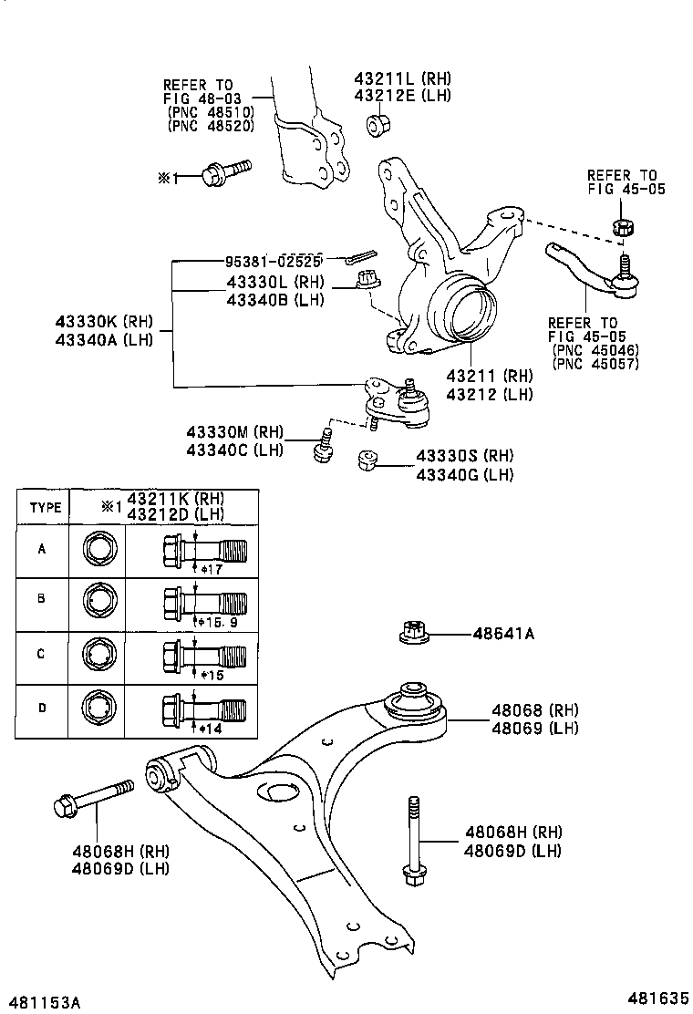  AVENSIS |  FRONT AXLE ARM STEERING KNUCKLE