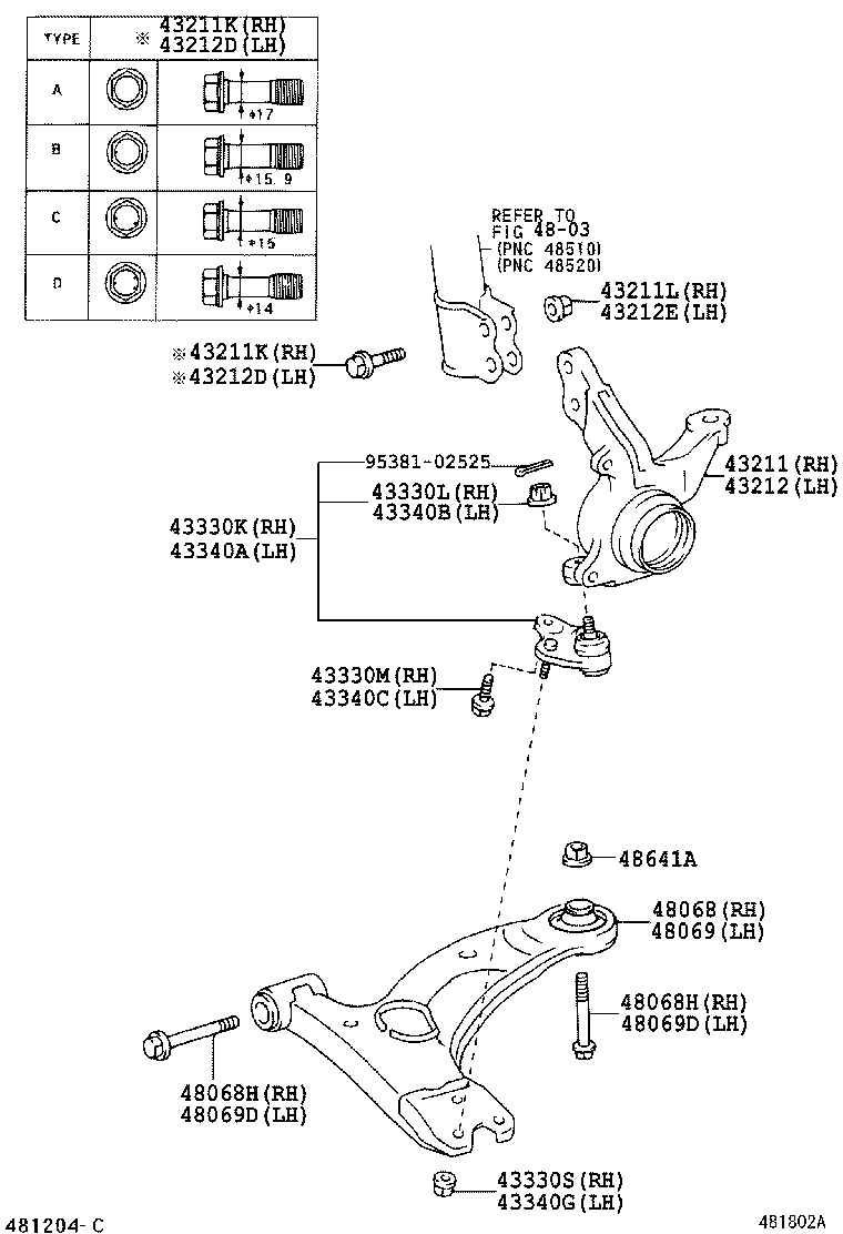  COROLLA VERSO |  FRONT AXLE ARM STEERING KNUCKLE