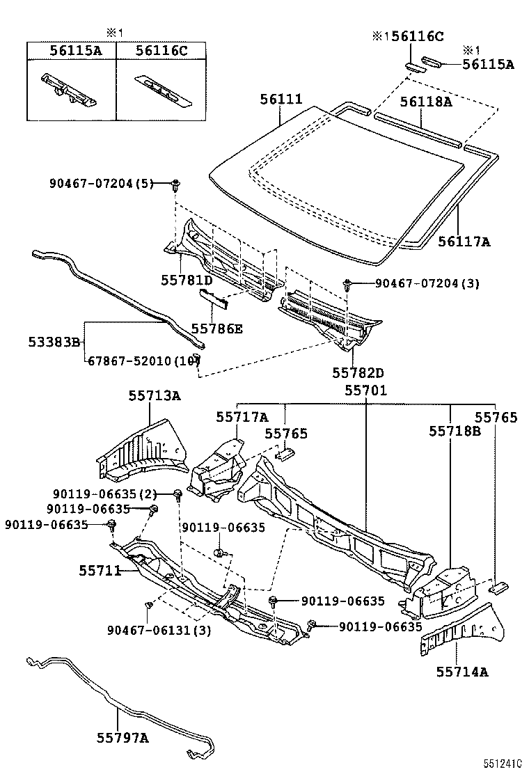  COROLLA VERSO |  COWL PANEL WINDSHIELD GLASS