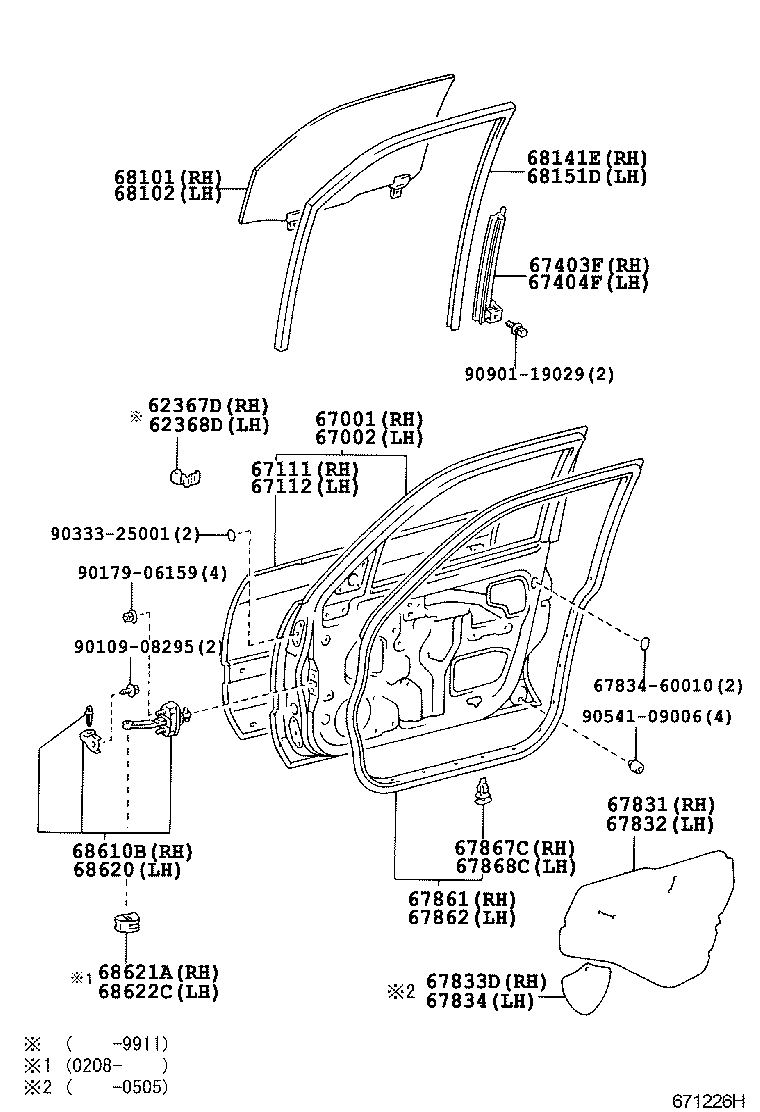 LAND CRUISER 100 105 |  FRONT DOOR PANEL GLASS