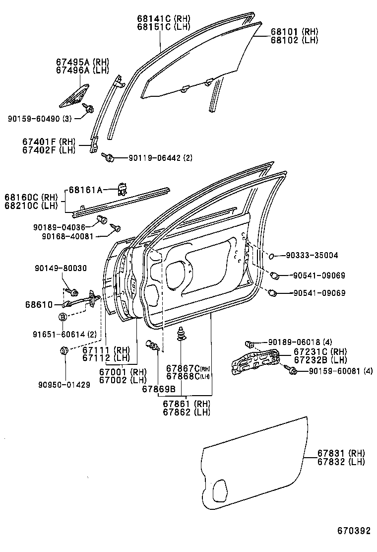  COROLLA SED WG |  FRONT DOOR PANEL GLASS