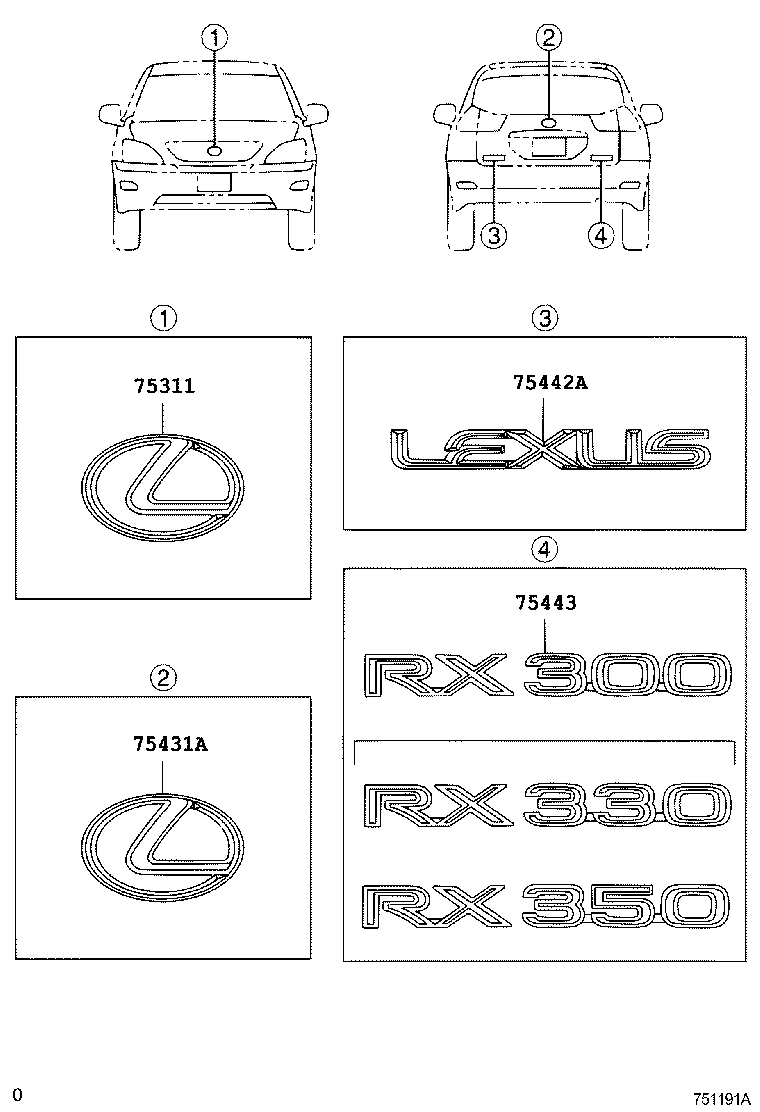  RX300 330 350 |  EMBLEM NAME PLATE EXTERIOR INTERIOR