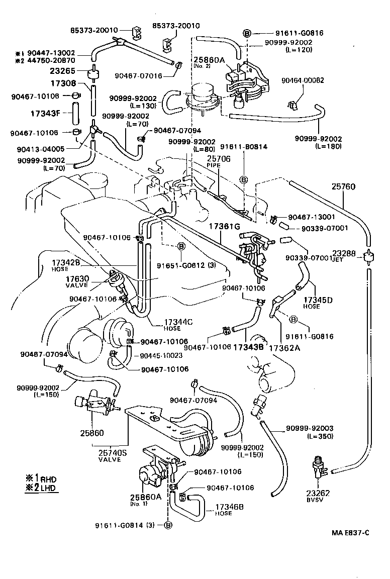TOYOTA CELICAST185RBLMVZG TOOLENGINEFUEL VACUUM PIPING Japan