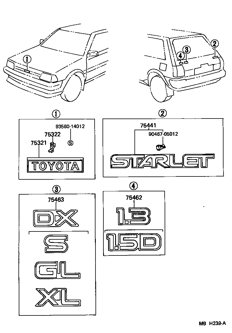  STARLET |  EMBLEM NAME PLATE EXTERIOR INTERIOR