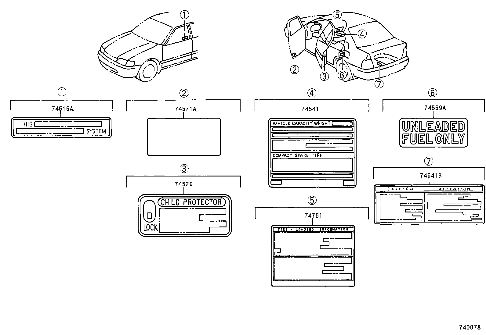  TERCEL |  CAUTION PLATE EXTERIOR INTERIOR