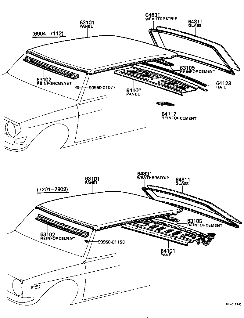  TOYOTA1000 |  ROOF PANEL BACK WINDOW GLASS
