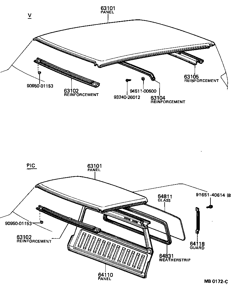  TOYOTA1000 |  ROOF PANEL BACK WINDOW GLASS