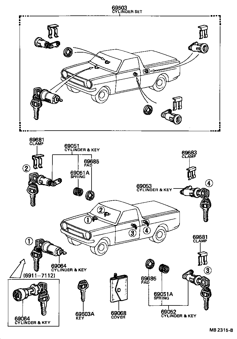  TOYOTA1000 |  LOCK CYLINDER SET