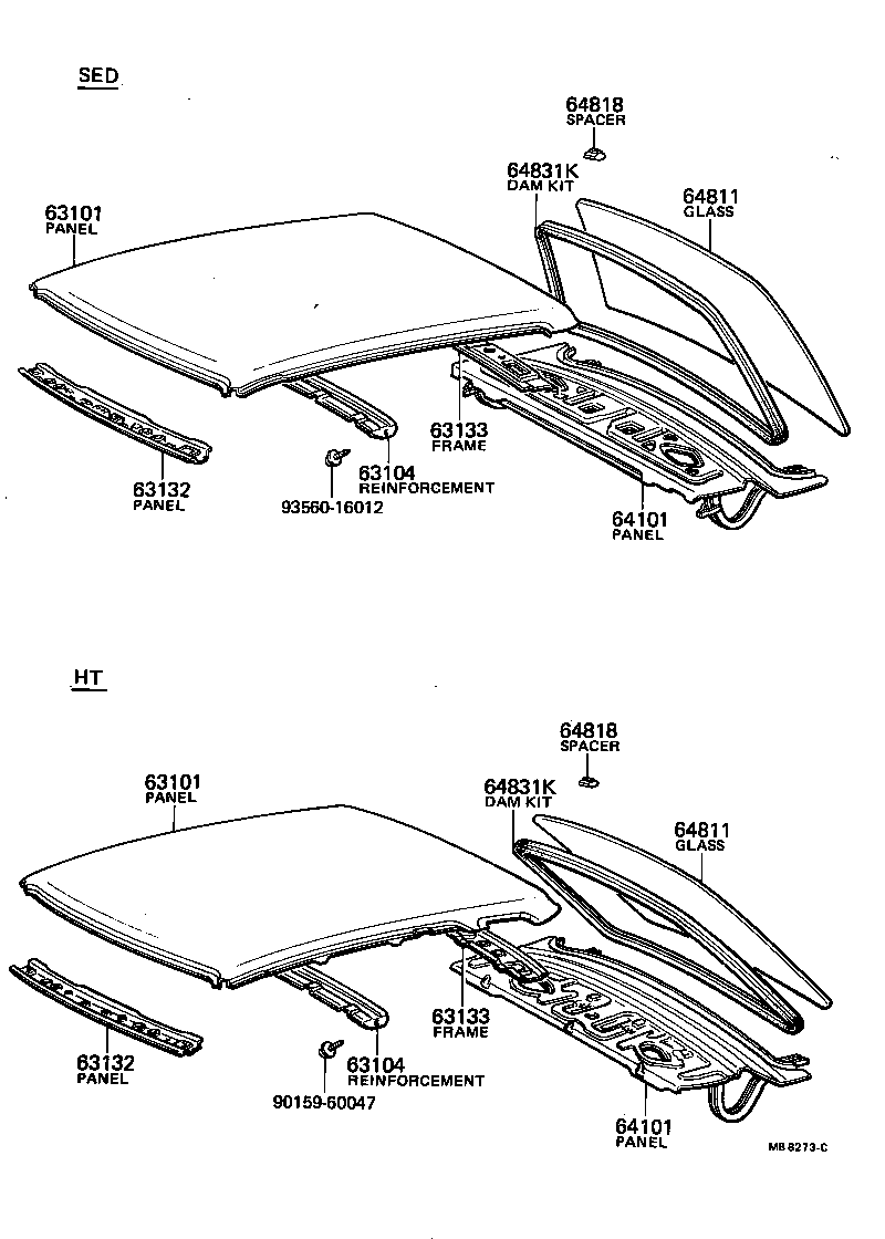  CORONA |  ROOF PANEL BACK WINDOW GLASS