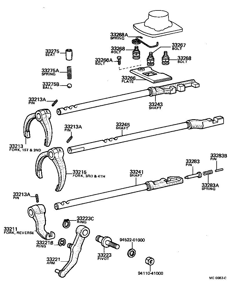  TOYOTA1000 |  GEAR SHIFT FORK LEVER SHAFT MTM