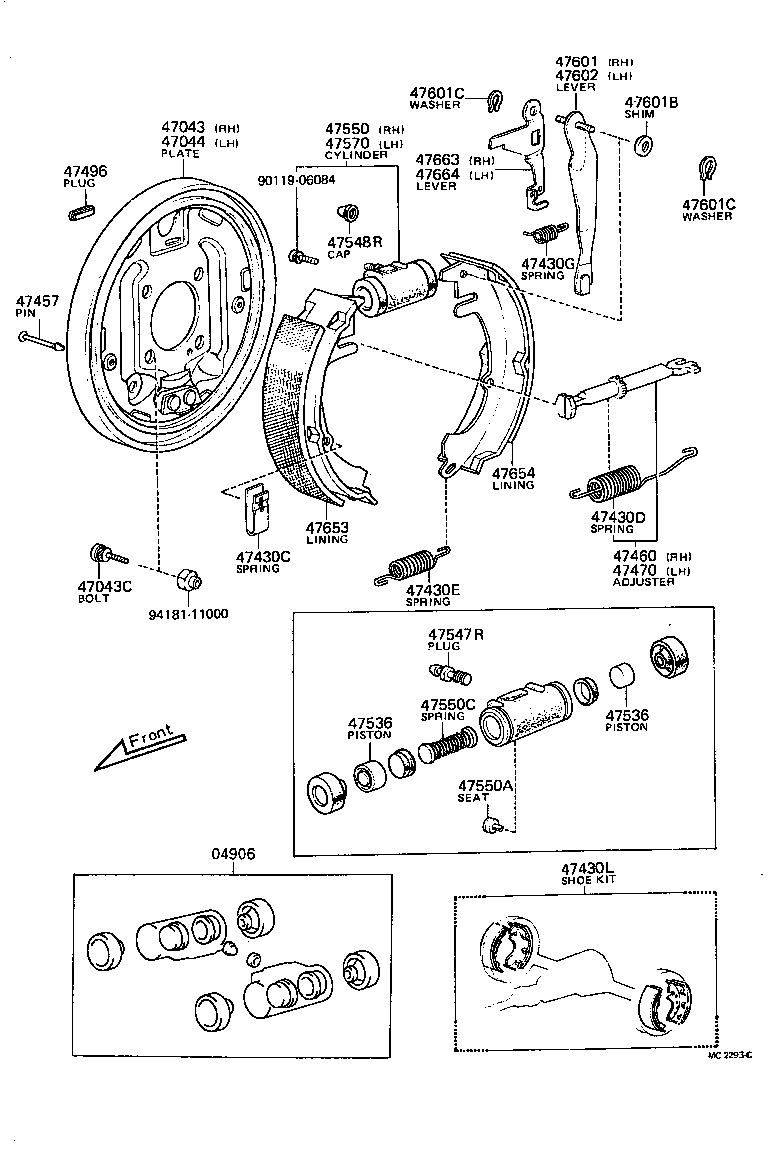  COROLLA TRUENO |  REAR DRUM BRAKE WHEEL CYLINDER BACKING PLATE