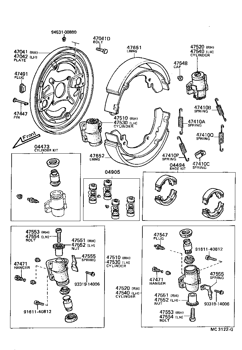  TOYOTA1000 |  FRONT DRUM BRAKE WHEEL CYLINDER BACKING PLATE