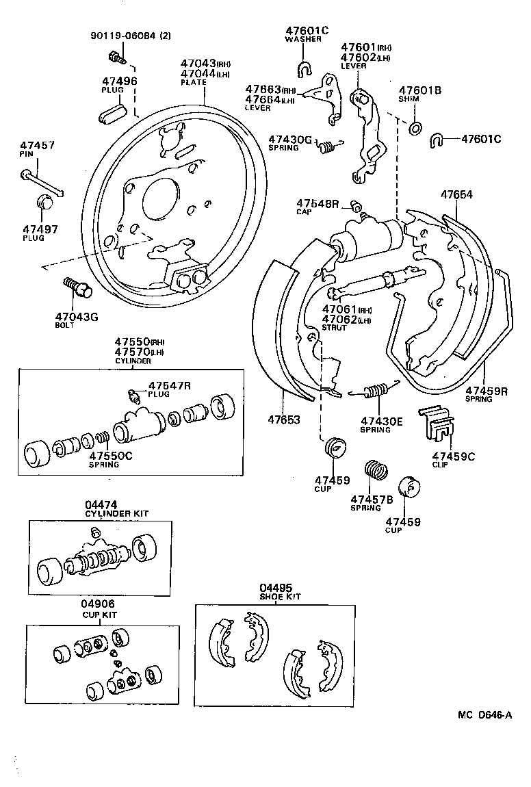  TERCEL |  REAR DRUM BRAKE WHEEL CYLINDER BACKING PLATE