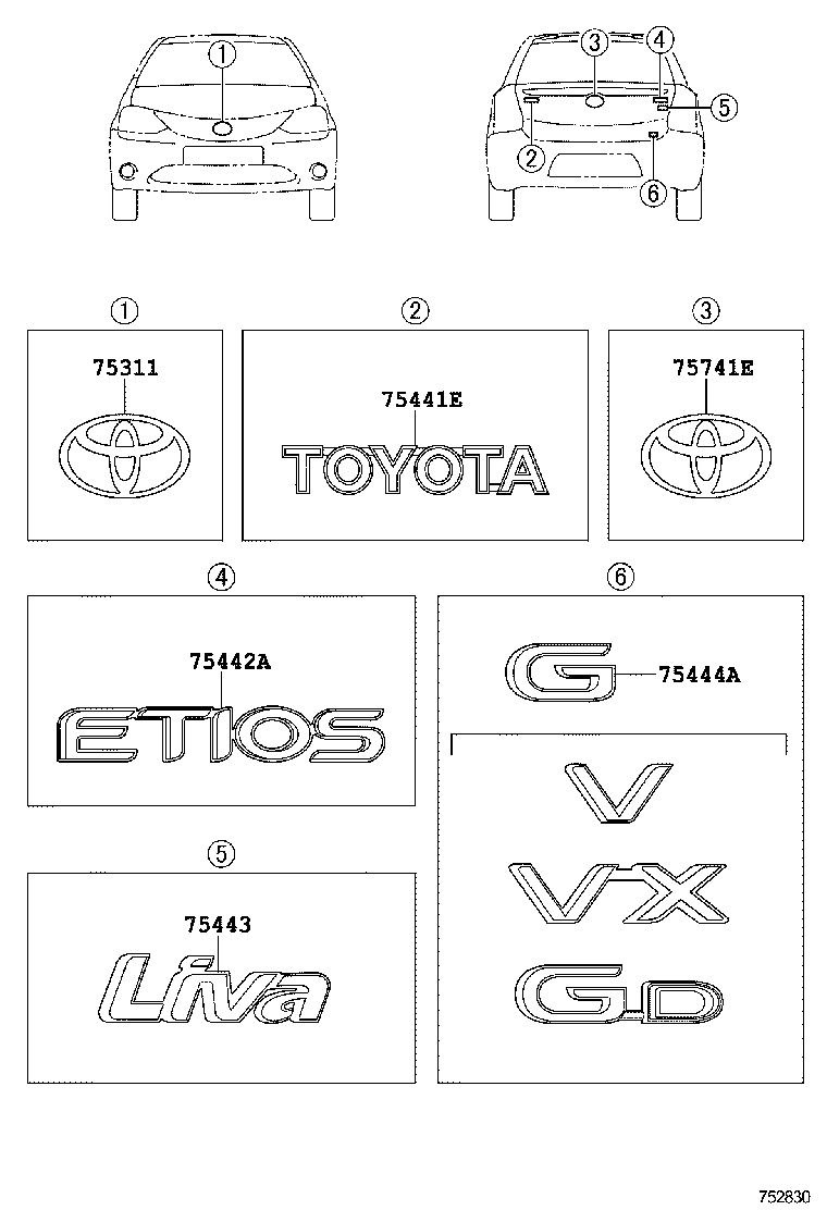  ETIOS LIVA CROSS |  EMBLEM NAME PLATE EXTERIOR INTERIOR