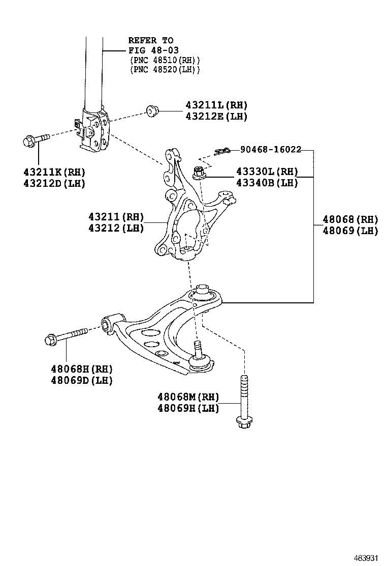  YARIS |  FRONT AXLE ARM STEERING KNUCKLE