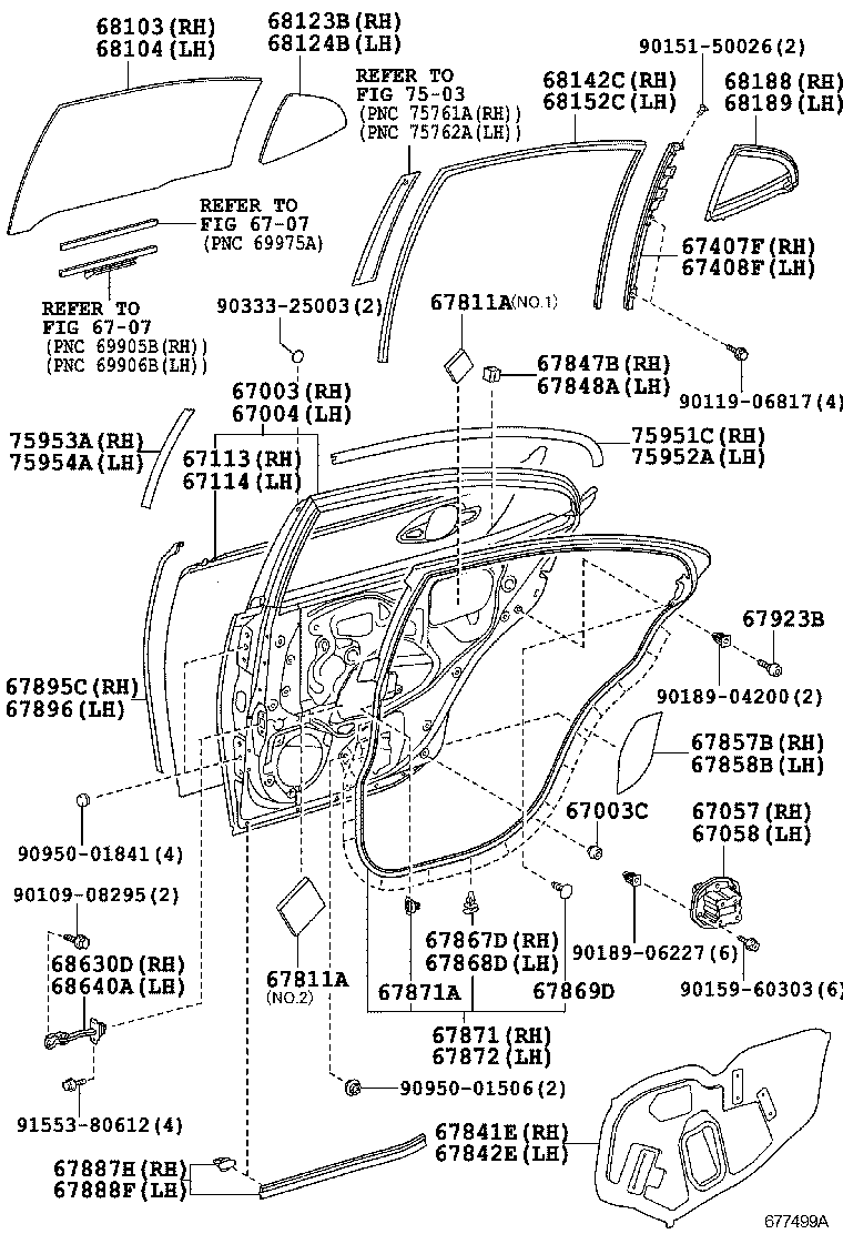  ES250 350 300H |  REAR DOOR PANEL GLASS