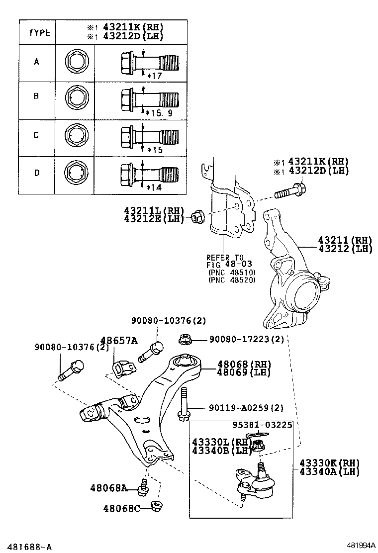  AVALON |  FRONT AXLE ARM STEERING KNUCKLE