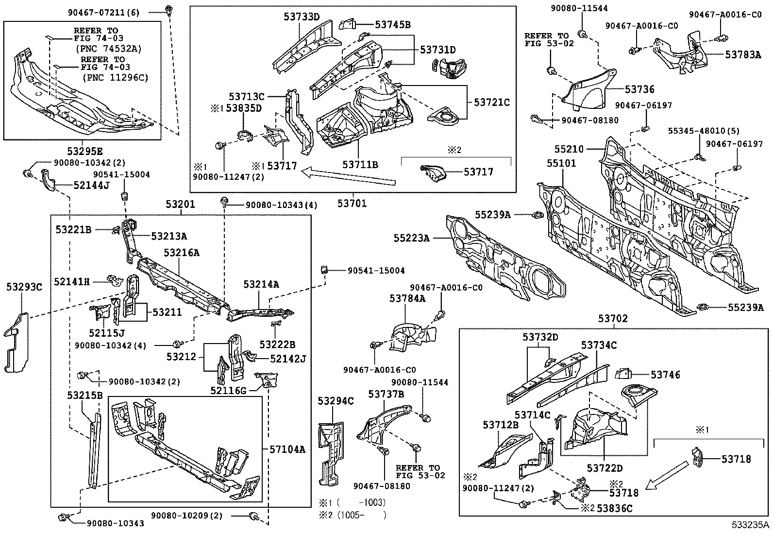  AVALON |  FRONT FENDER APRON DASH PANEL