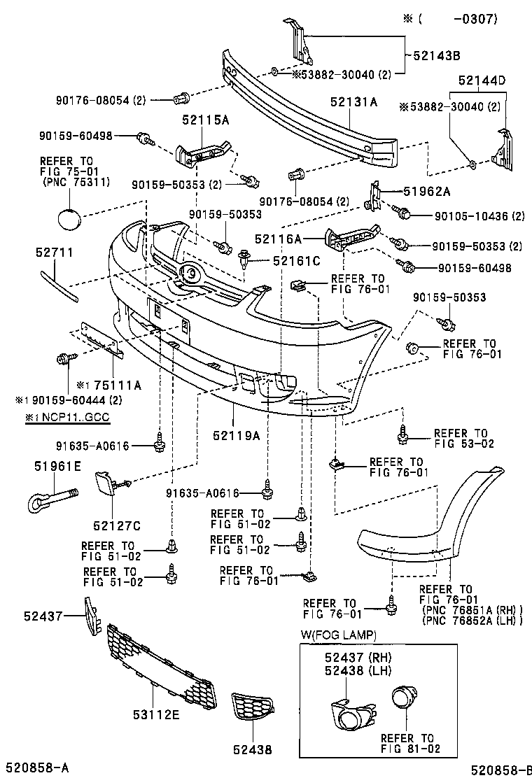 YARIS ECHO 4D |  FRONT BUMPER BUMPER STAY