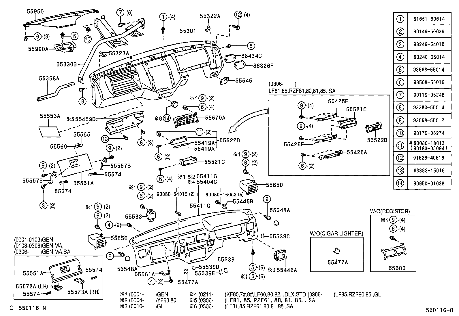  T U V |  INSTRUMENT PANEL GLOVE COMPARTMENT