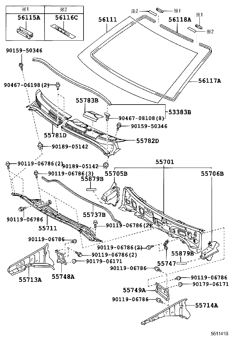  TOYOTA XA |  COWL PANEL WINDSHIELD GLASS