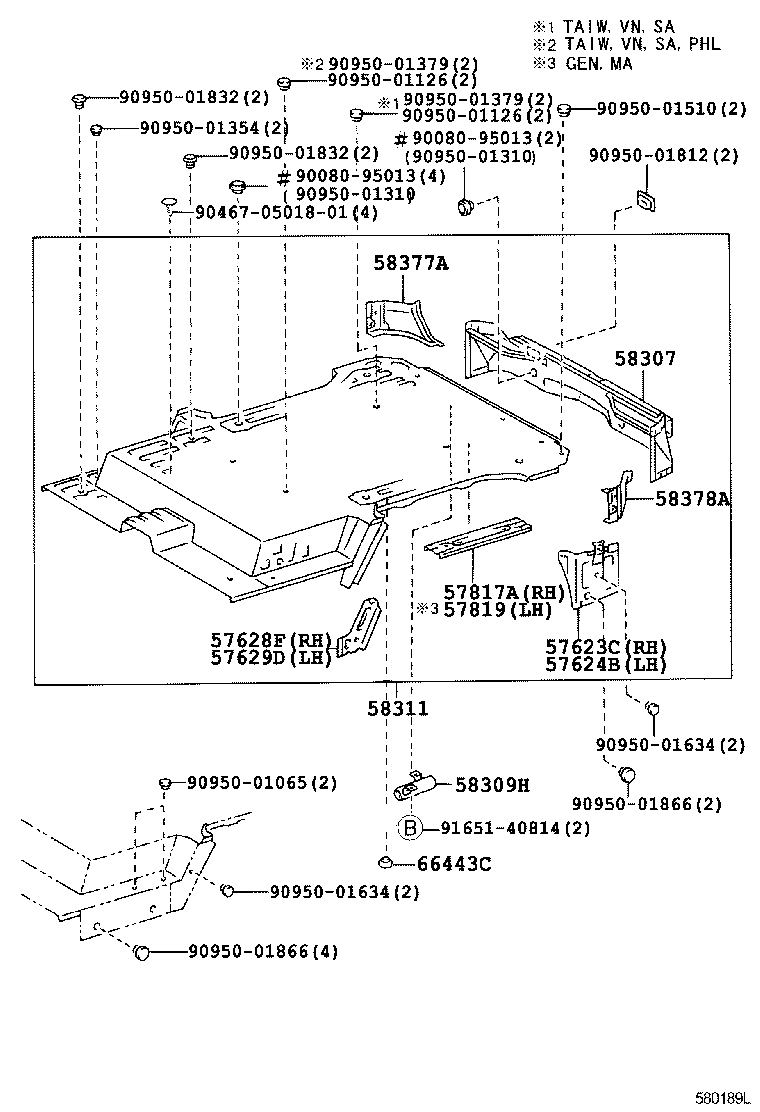  T U V |  REAR FLOOR PANEL REAR FLOOR MEMBER