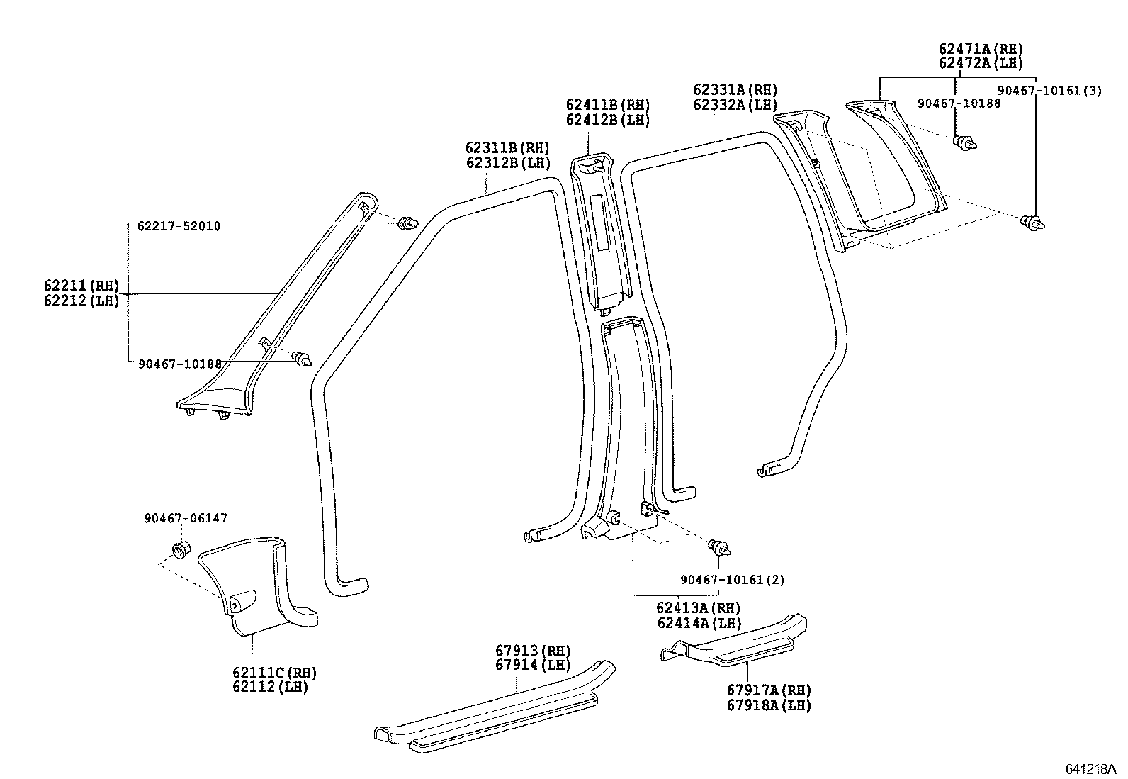  TOYOTA XA |  INSIDE TRIM BOARD DOOR OPENING TRIM MOULDING