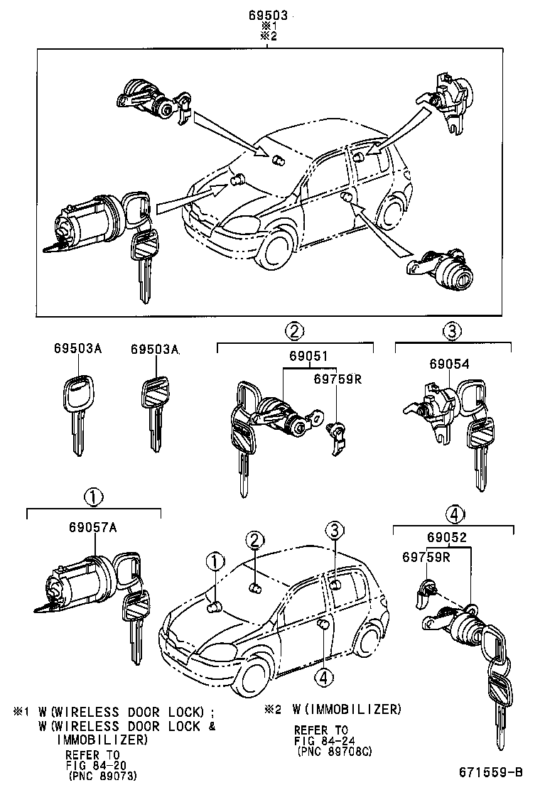  YARIS ECHO 3D 5D |  LOCK CYLINDER SET