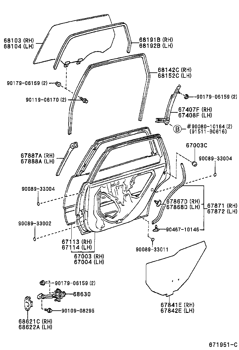  AVALON |  REAR DOOR PANEL GLASS