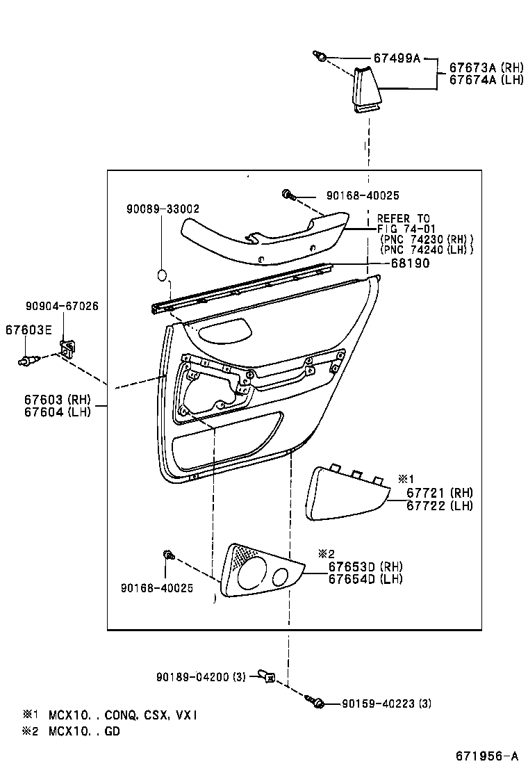  AVALON |  REAR DOOR PANEL GLASS