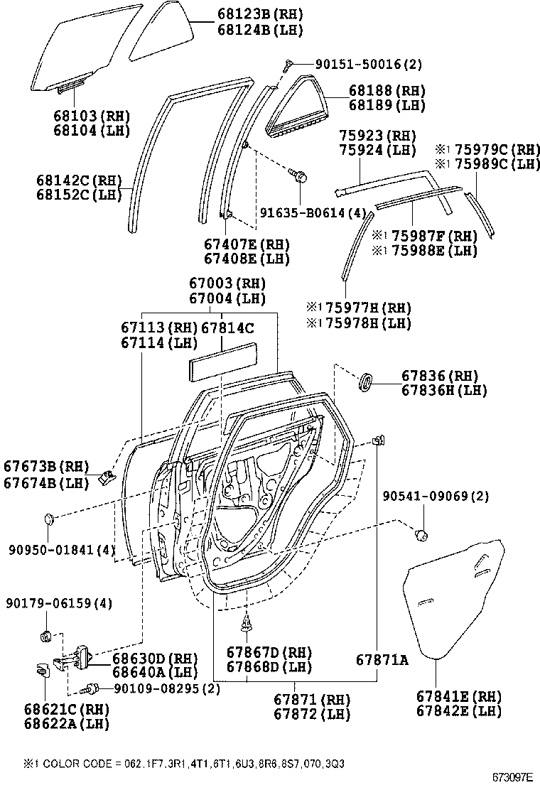  RX400H |  REAR DOOR PANEL GLASS