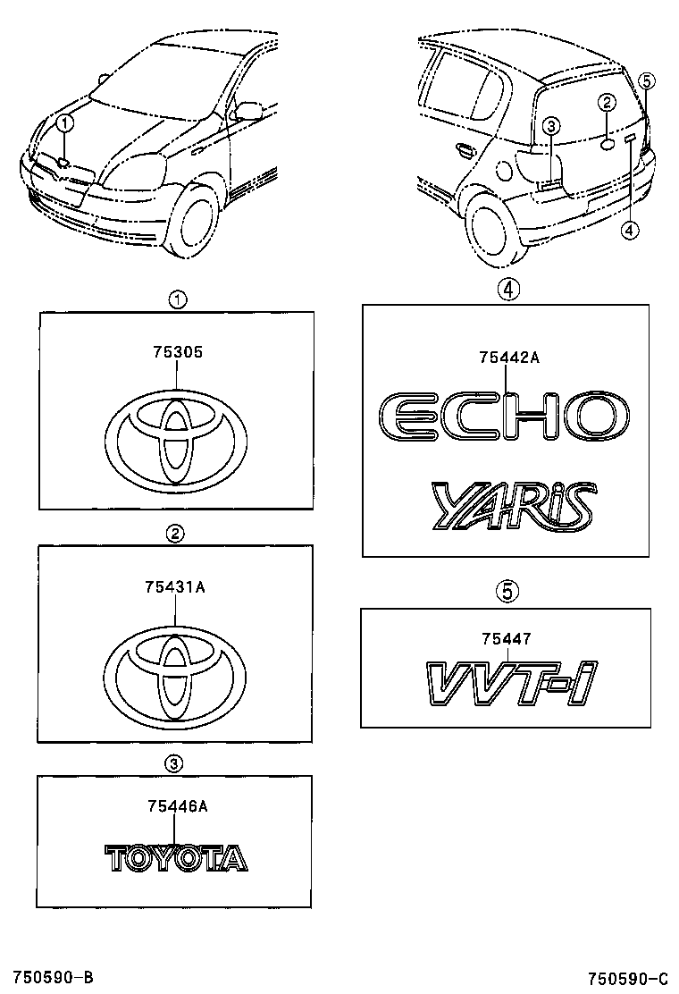  YARIS ECHO 3D 5D |  EMBLEM NAME PLATE EXTERIOR INTERIOR