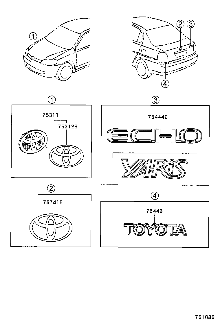  YARIS ECHO 4D |  EMBLEM NAME PLATE EXTERIOR INTERIOR
