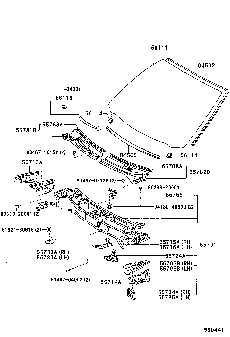  CAMRY NAP SED WG |  COWL PANEL WINDSHIELD GLASS