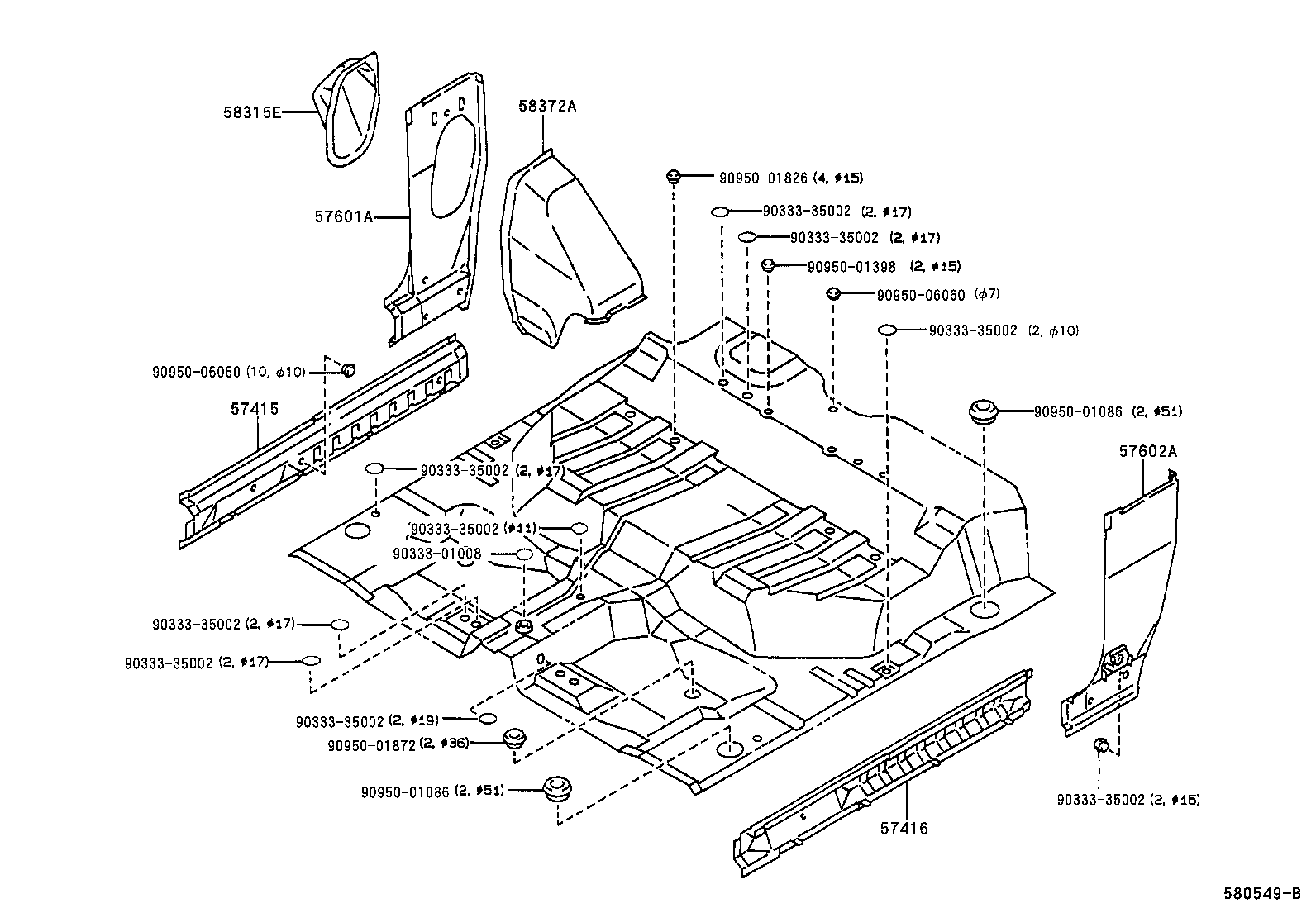  HILUX 2WD |  REAR FLOOR PANEL REAR FLOOR MEMBER