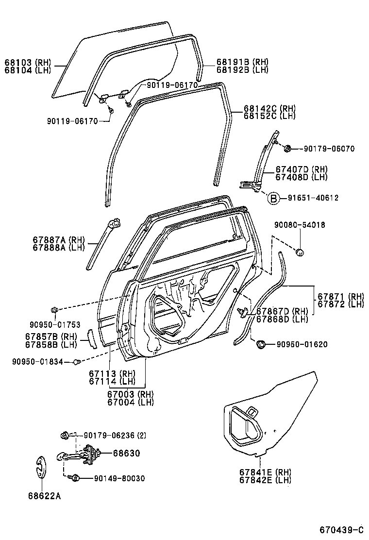  AVALON |  REAR DOOR PANEL GLASS