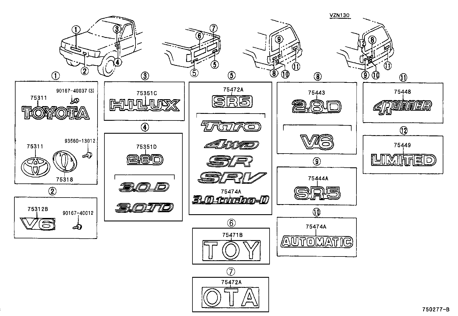  HILUX 4RUNNER 4WD |  EMBLEM NAME PLATE