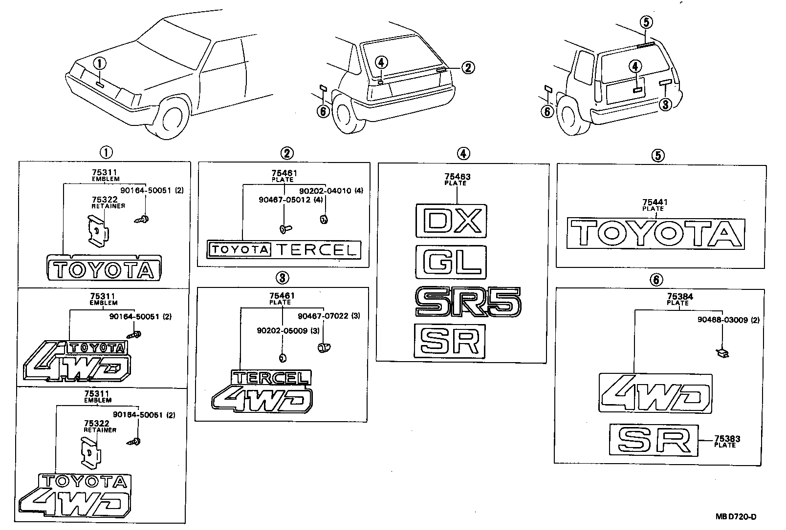  TERCEL |  EMBLEM NAME PLATE EXTERIOR INTERIOR