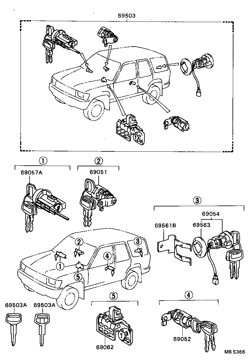  HILUX 4RUNNER 4WD |  LOCK CYLINDER SET