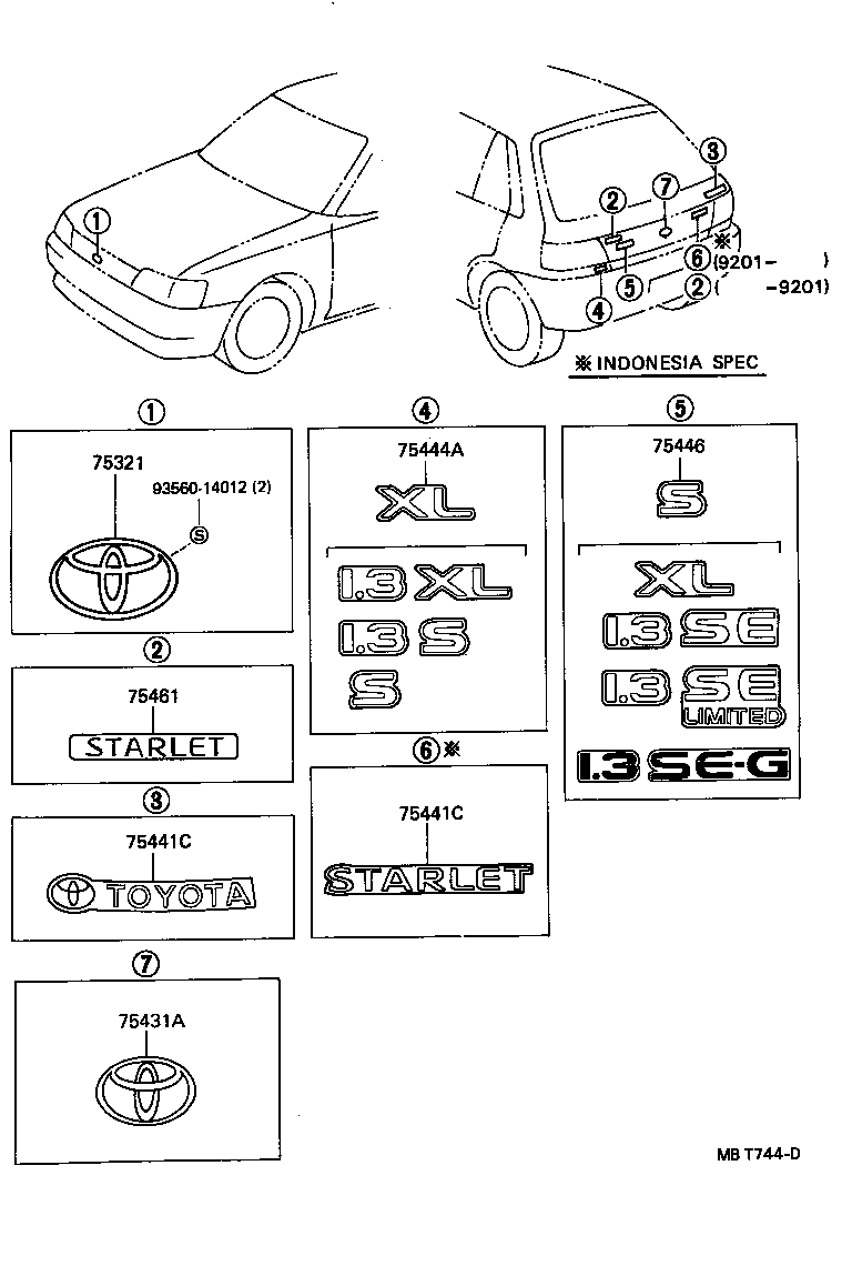  STARLET |  EMBLEM NAME PLATE EXTERIOR INTERIOR