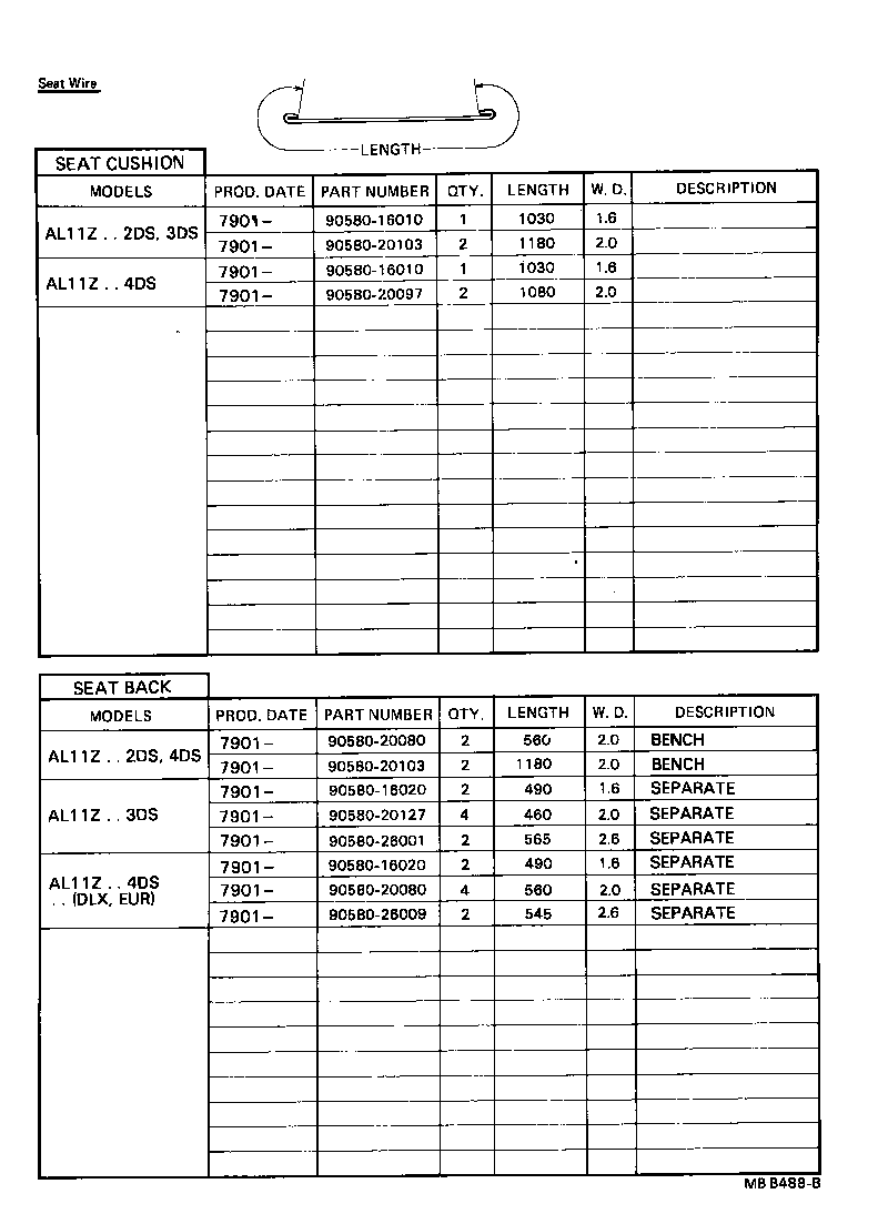  TERCEL |  REAR SEAT SEAT TRACK