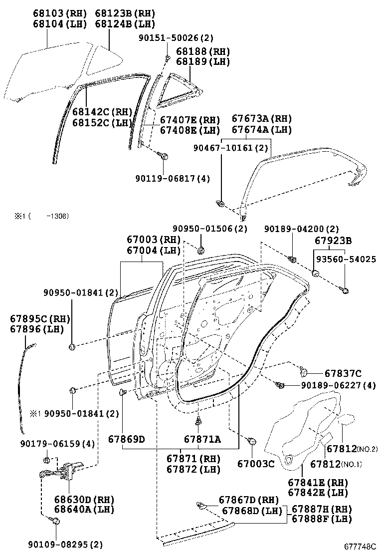  CROWN HYBRID |  REAR DOOR PANEL GLASS