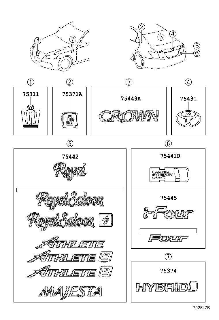  CROWN HYBRID |  EMBLEM NAME PLATE EXTERIOR INTERIOR