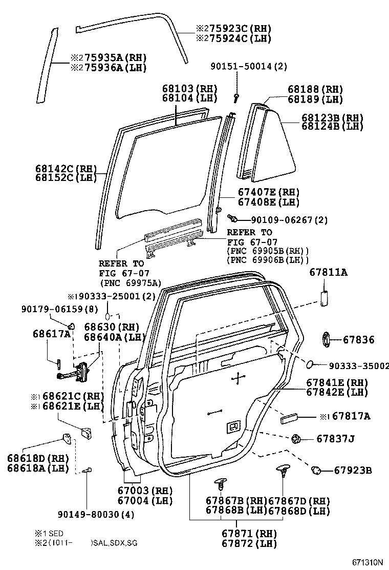 CROWN COMFORT SED |  REAR DOOR PANEL GLASS