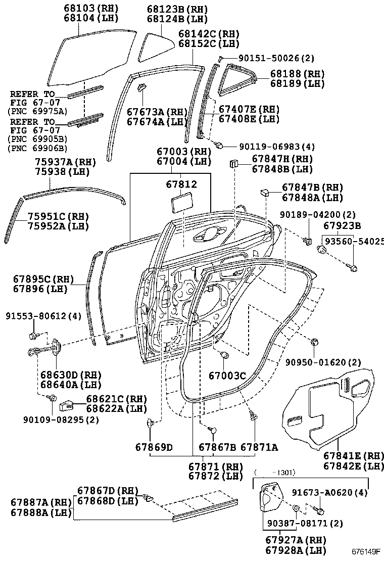  HS250H |  REAR DOOR PANEL GLASS
